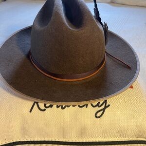 Men's Brown Felt Fedora Hat with Feather Accent- Medium